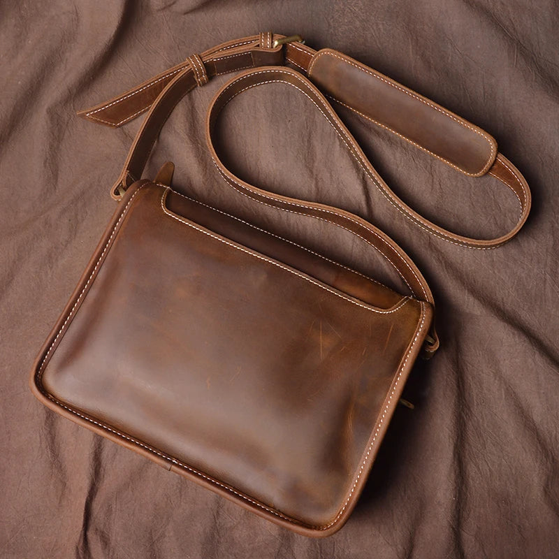 Crazy Horse Leather Messenger Bag with Laptop Compartment