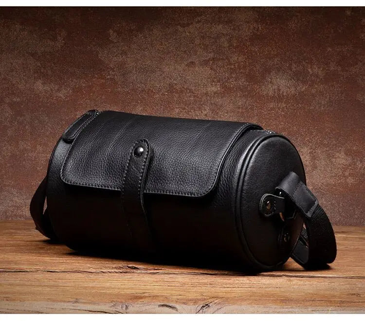 Leather Crossbody Bag with Cylinder Design