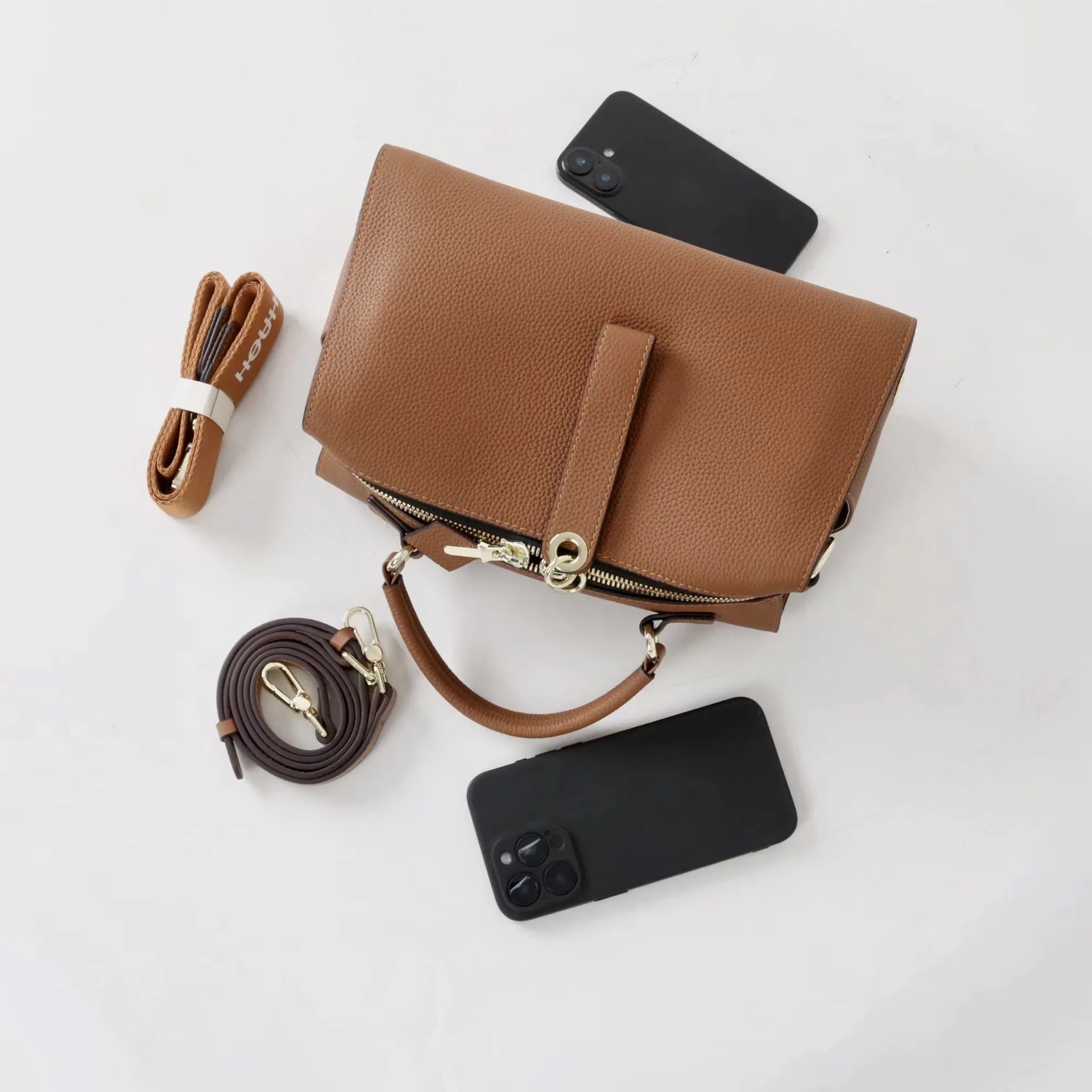 Beige Leather Bowling Tote