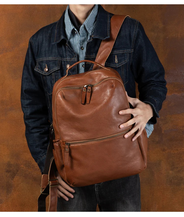 Leather Backpack – Large Capacity Travel & Laptop Bag 15.6 Inch