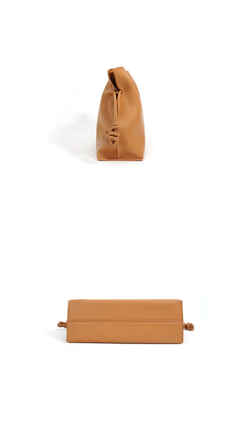 Beige Leather Drawstring Pouch Bag 2026