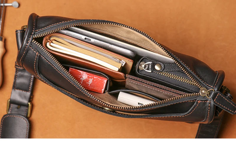 Crazy Horse Leather Messenger Bag with Laptop Compartment