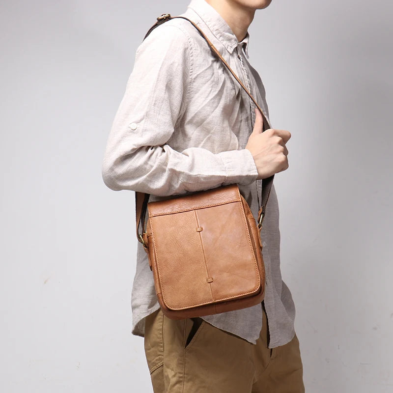 Leather Shoulder Bag with Flap - Vintage Crossbody for iPad