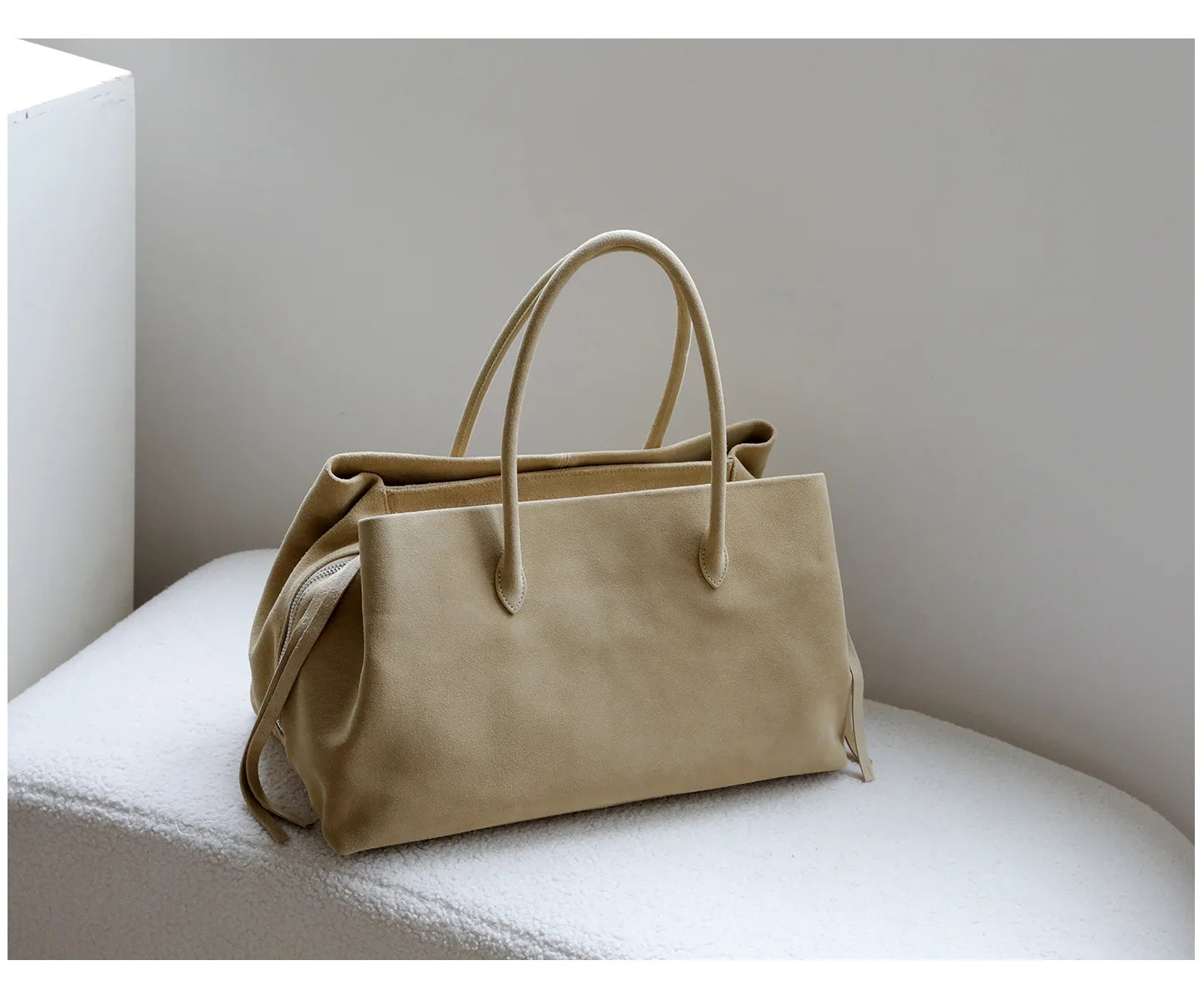 Apricot Suede Multi-Layer Tote - Large Commuter Handbag