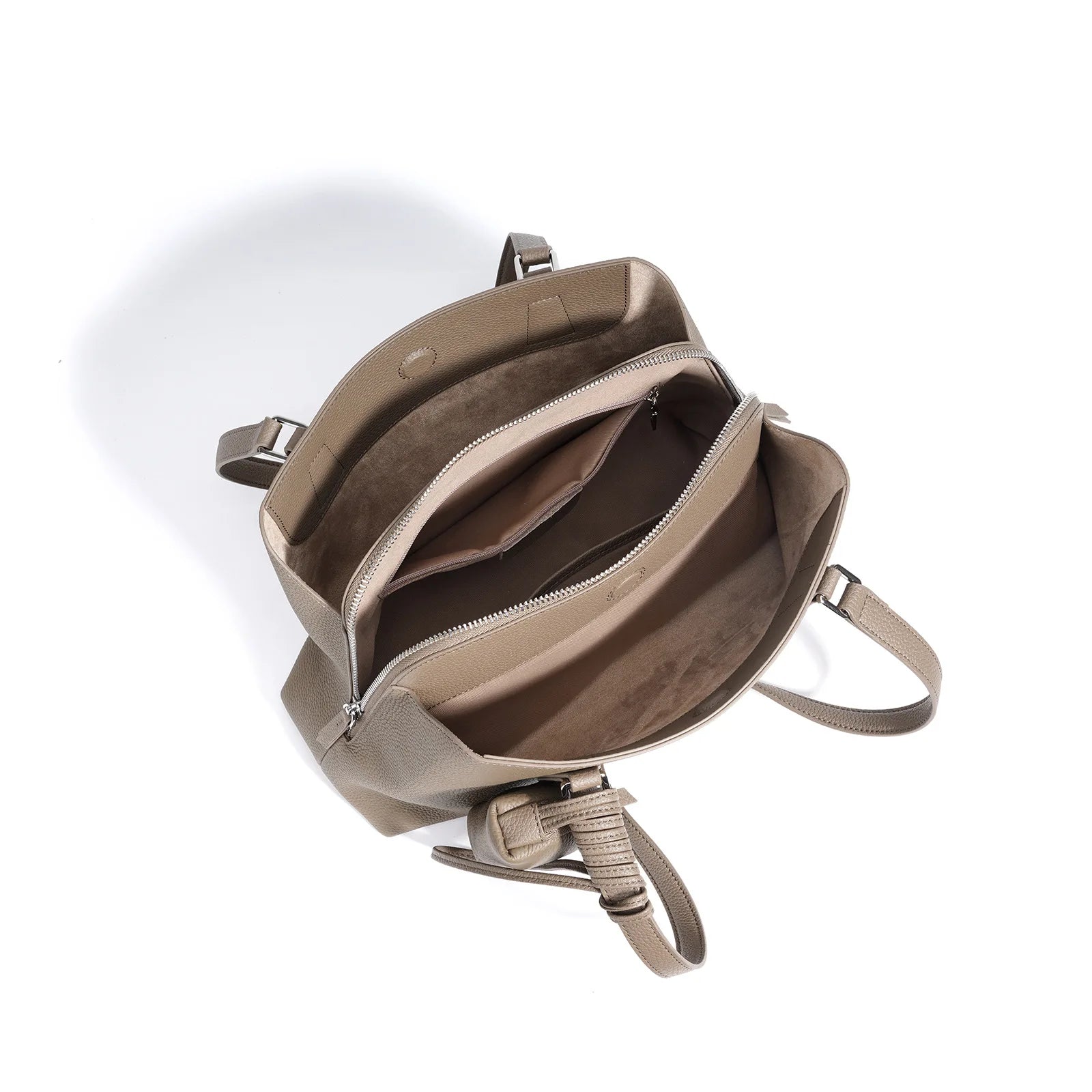 Beige Armpit Shopper - Cowhide Leather Bag with Pouch