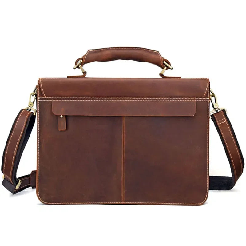 Leather Briefcase 15" – Men's Laptop Messenger Bag Crazy Horse Brown