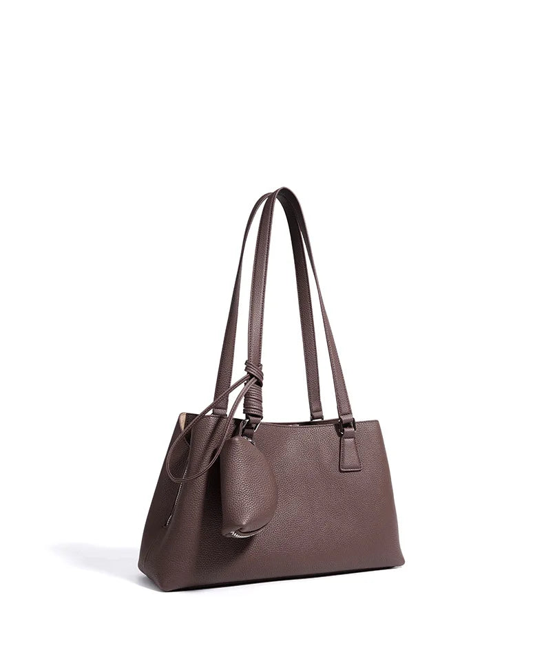 Beige Armpit Shopper - Cowhide Leather Bag with Pouch