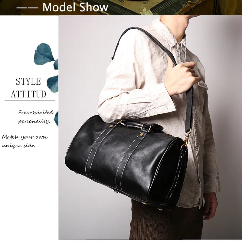 Leather Travel Duffel Bag - Large Capacity Carry-On Weekender