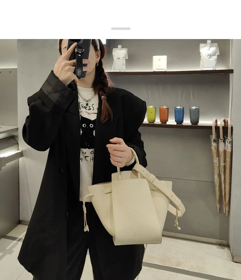 Black Leather Wings Trapeze Tote