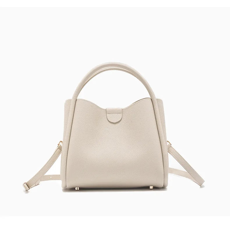 Beige Leather Bucket Tote Bag 2026