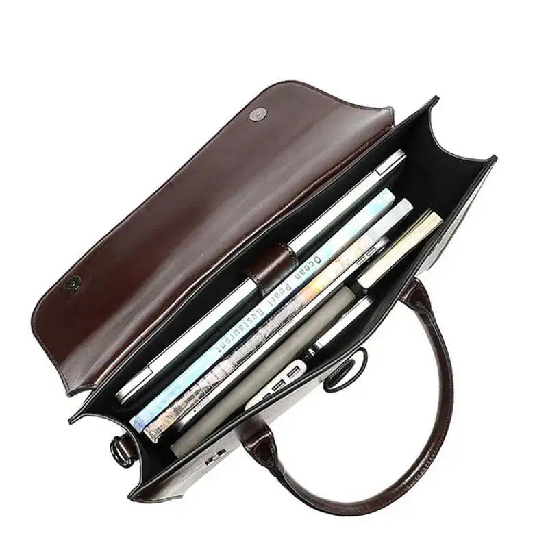 Leather Tote Bag – 14" Laptop Bag with Secure Lock Closure