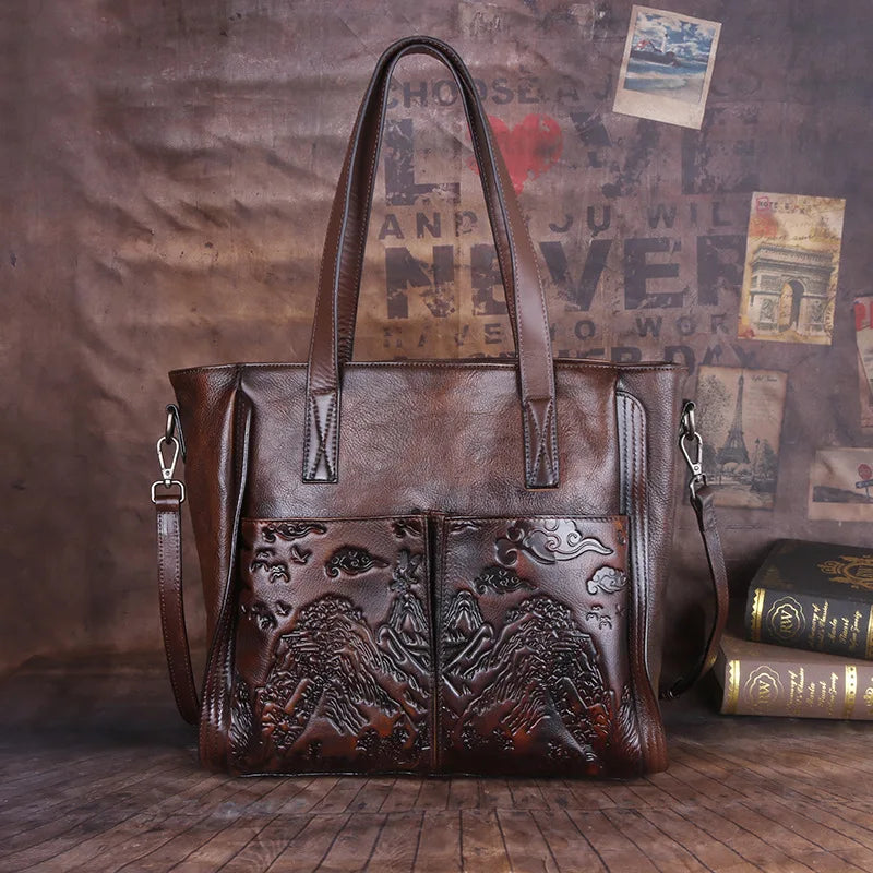Leather Tote Bag with Embossed Detail