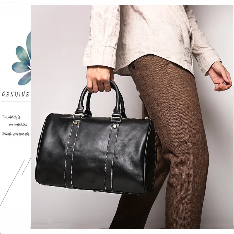 Leather Travel Duffel Bag - Large Capacity Carry-On Weekender