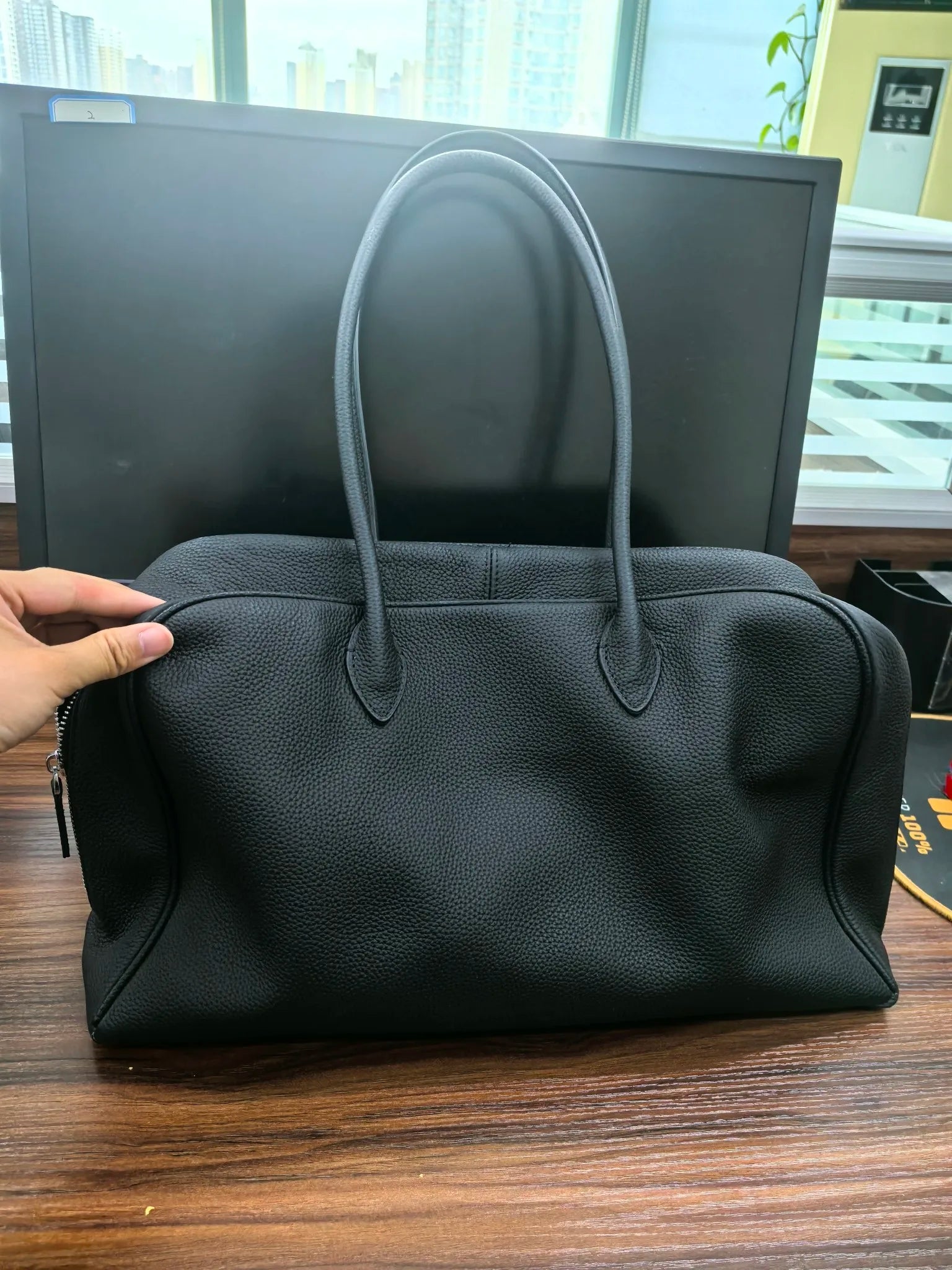 Leather Tote Bag with Shoulder Strap