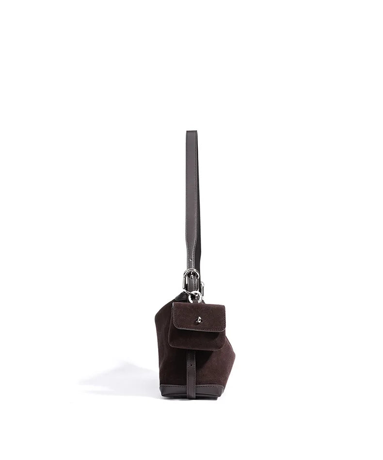 Baguette Crossbody with Keyring - Coffee Suede