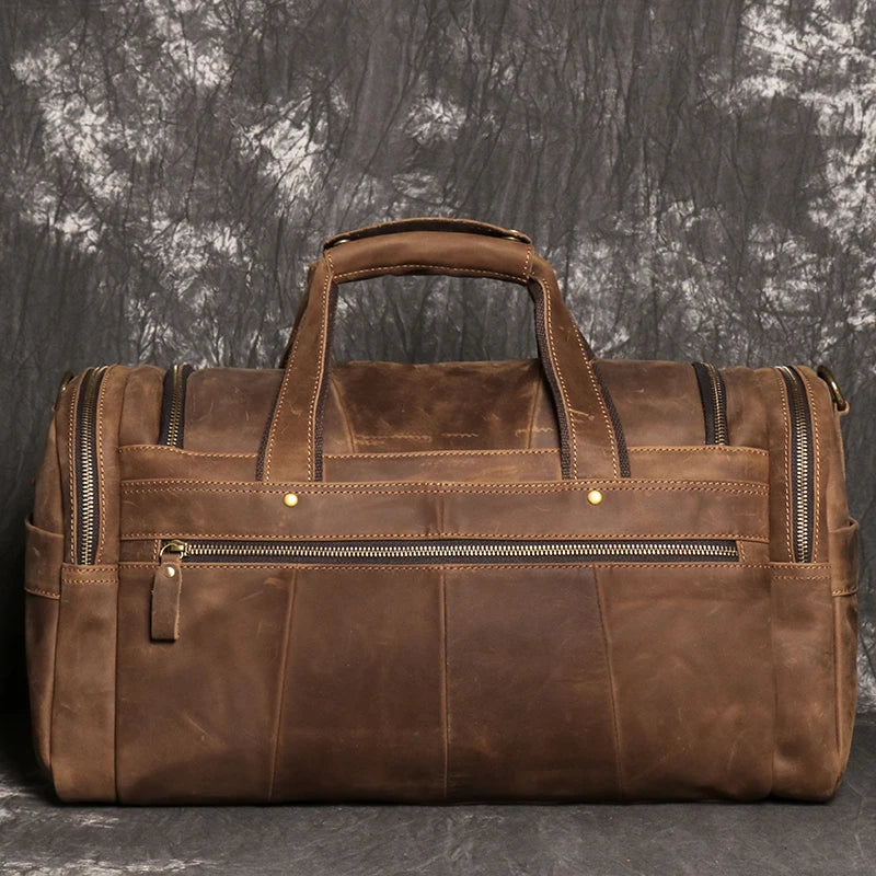 Leather Travel Bag – Large Capacity Weekend Duffel with Strap