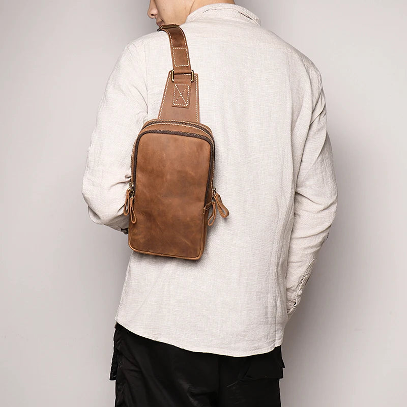 Leather Crossbody Sling Bag with Zipper Closure