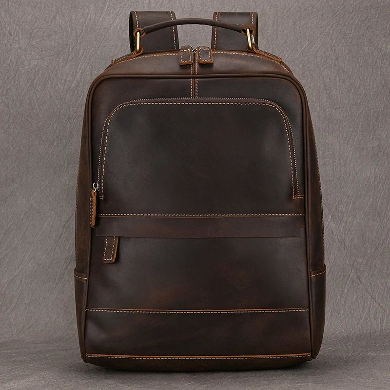 Men's Vintage Leather Laptop Backpack - 14" School Travel Rucksack