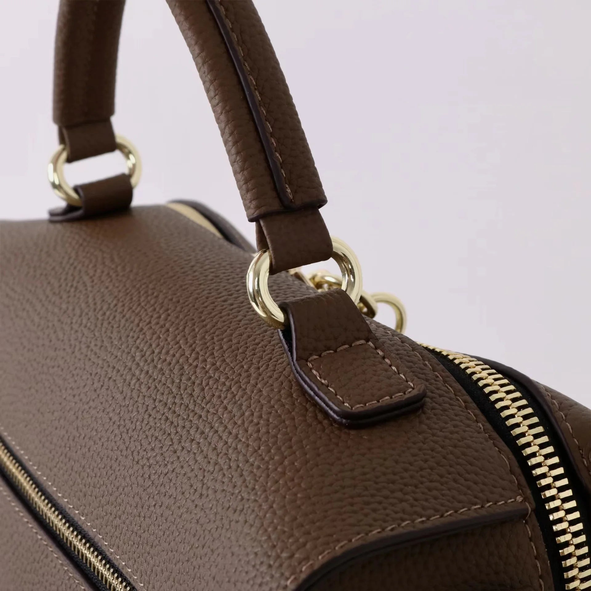 Beige Leather Bowling Tote