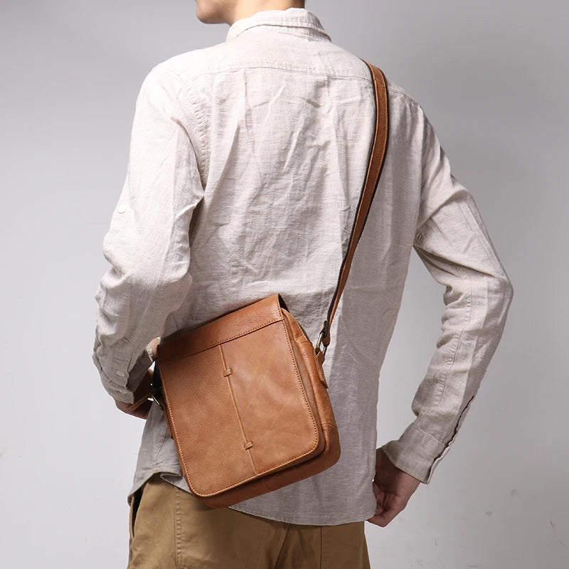 Leather Shoulder Bag with Flap - Vintage Crossbody for iPad