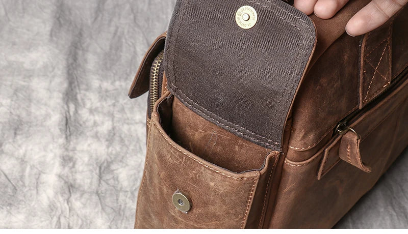 Crazy Horse Leather Briefcase with Laptop Compartment