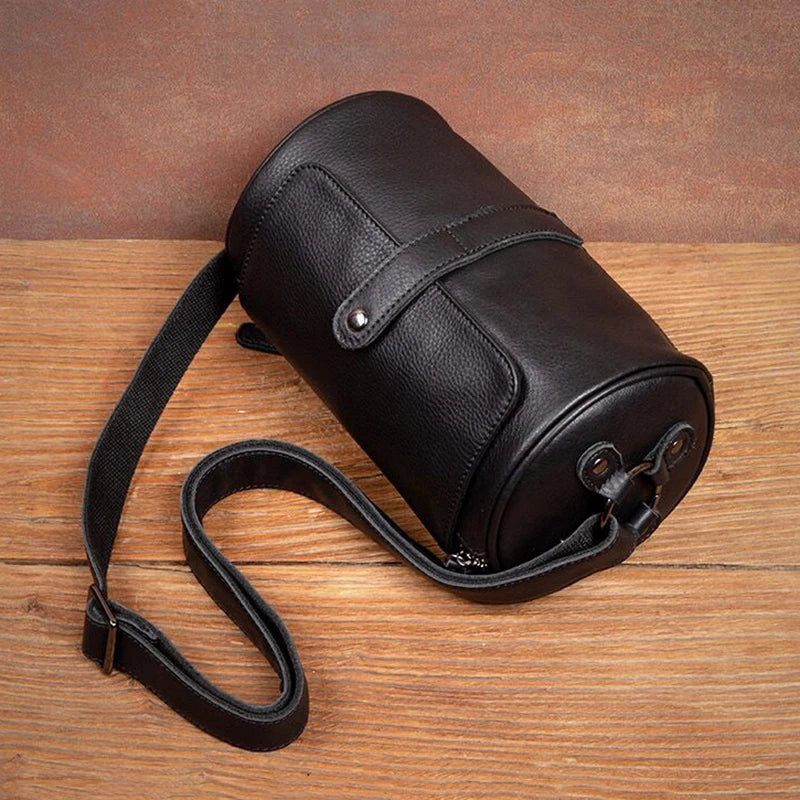 Leather Crossbody Bag with Cylinder Design