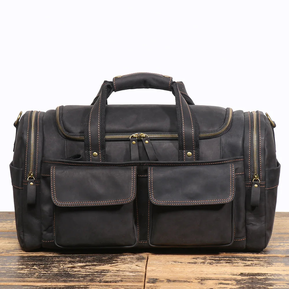 Leather Travel Bag – Large Capacity Weekend Duffel with Strap