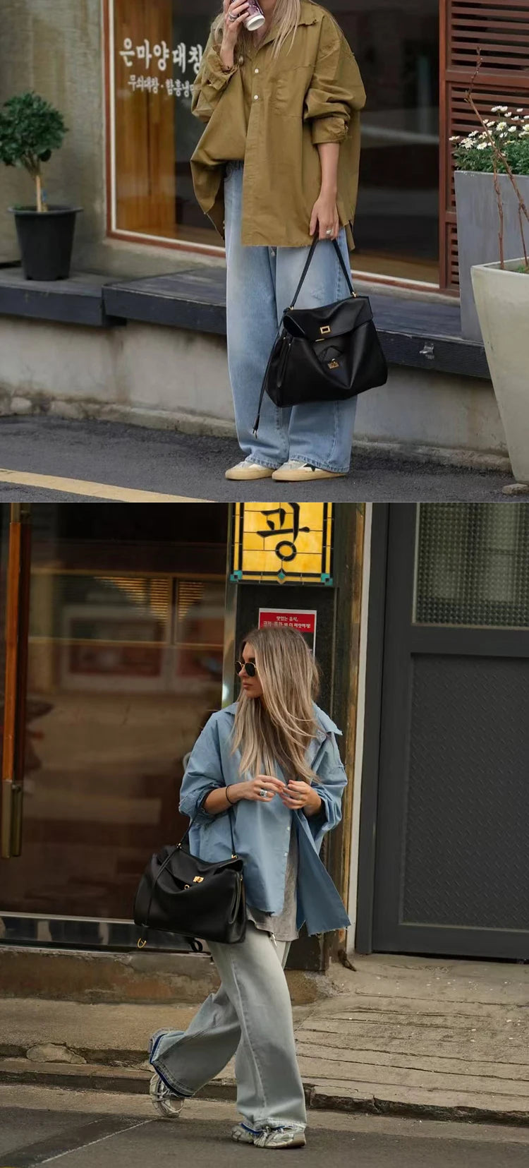 Leather Tote Bag – Large Capacity Shoulder Bag with Lock Closure