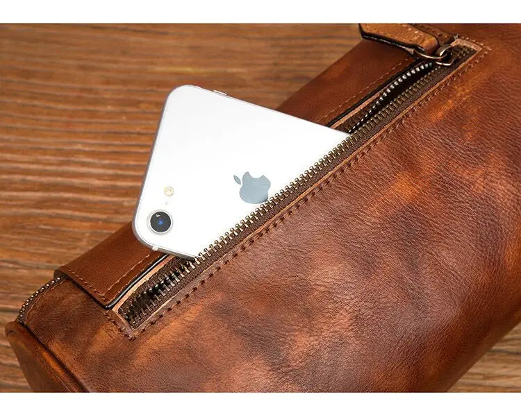 Leather Crossbody Bag with Cylinder Design