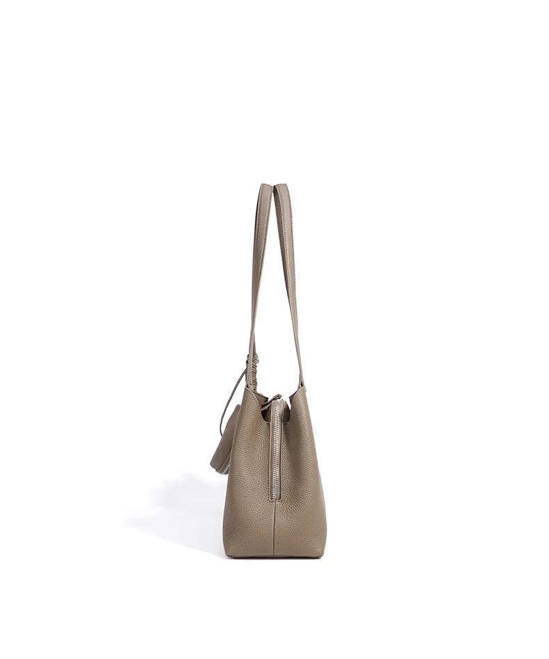 Beige Armpit Shopper - Cowhide Leather Bag with Pouch