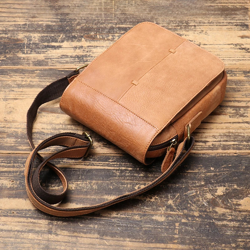Leather Shoulder Bag with Flap - Vintage Crossbody for iPad
