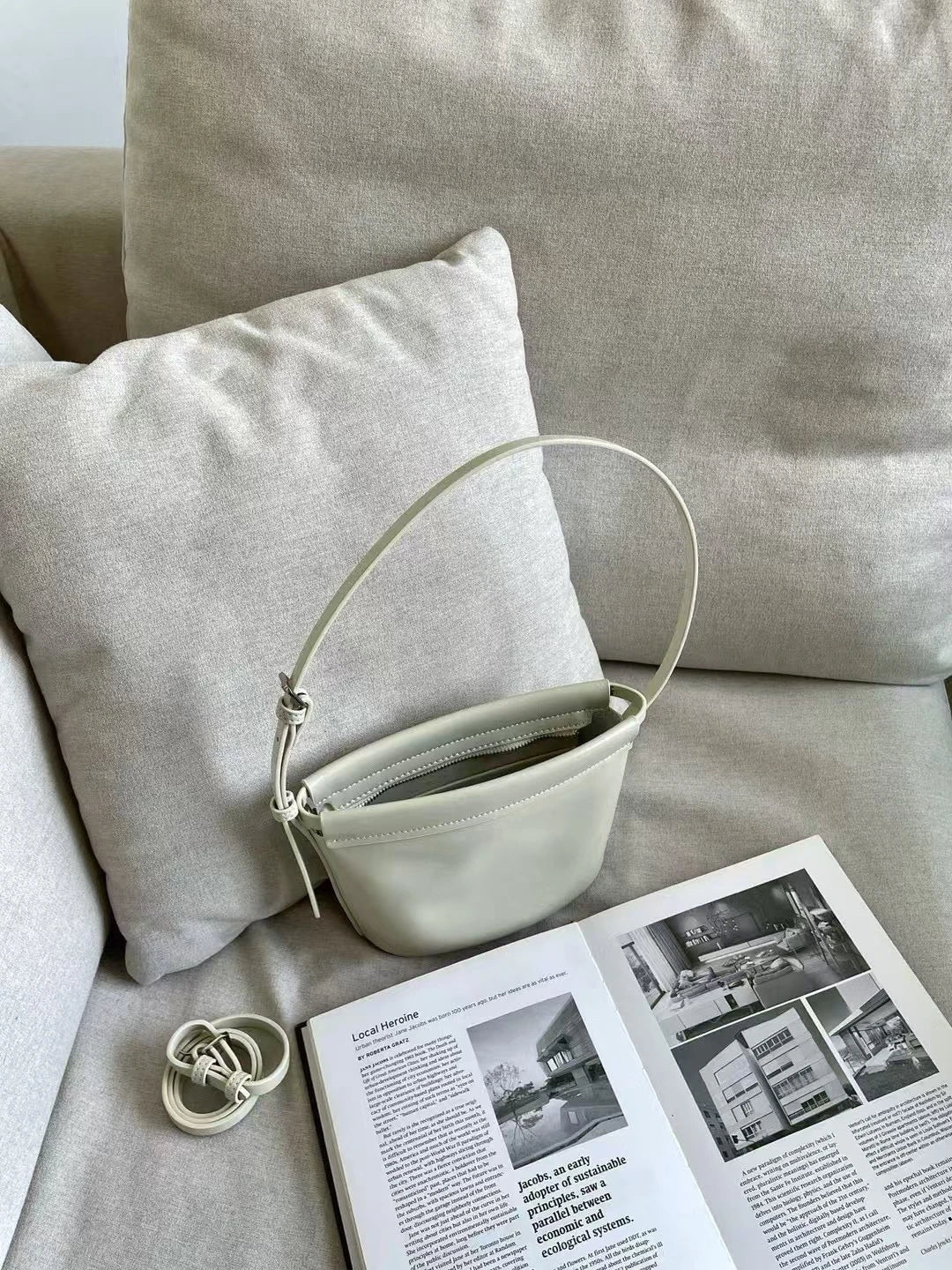 Beige Glossy Leather Flap Crossbody | KQ Premium