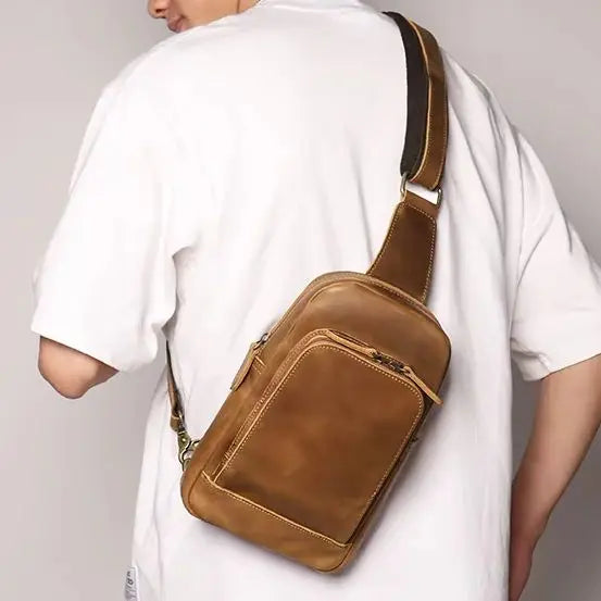 Leather Sling Bag – Vintage Crossbody Chest Pack