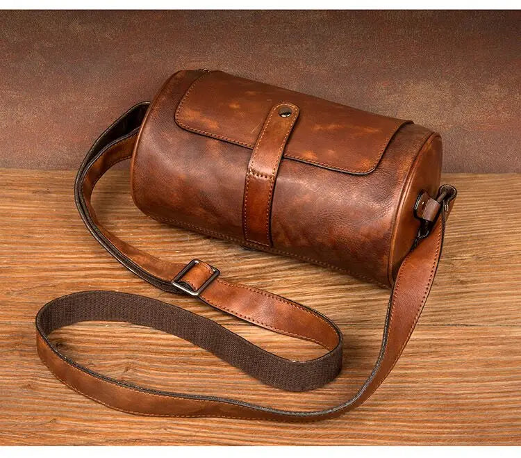 Leather Crossbody Bag with Cylinder Design