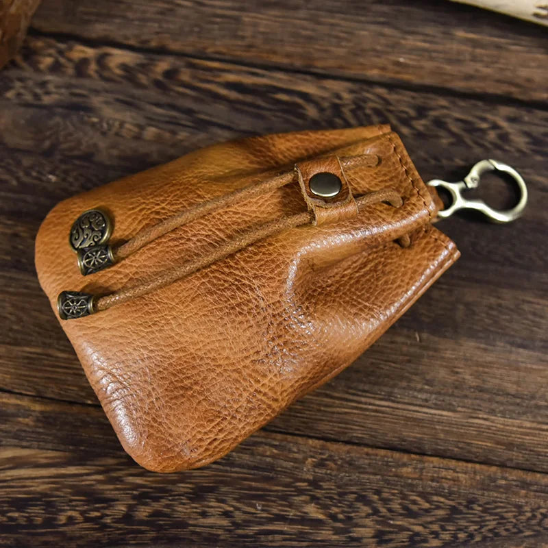Vintage Leather Coin Purse with Key Hook