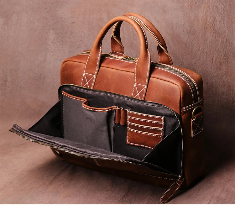 Leather Briefcase 15.6" Laptop Bag – Vintage Business Messenger