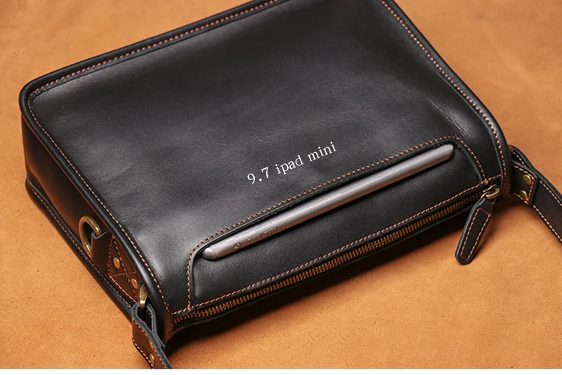 Crazy Horse Leather Messenger Bag with Laptop Compartment