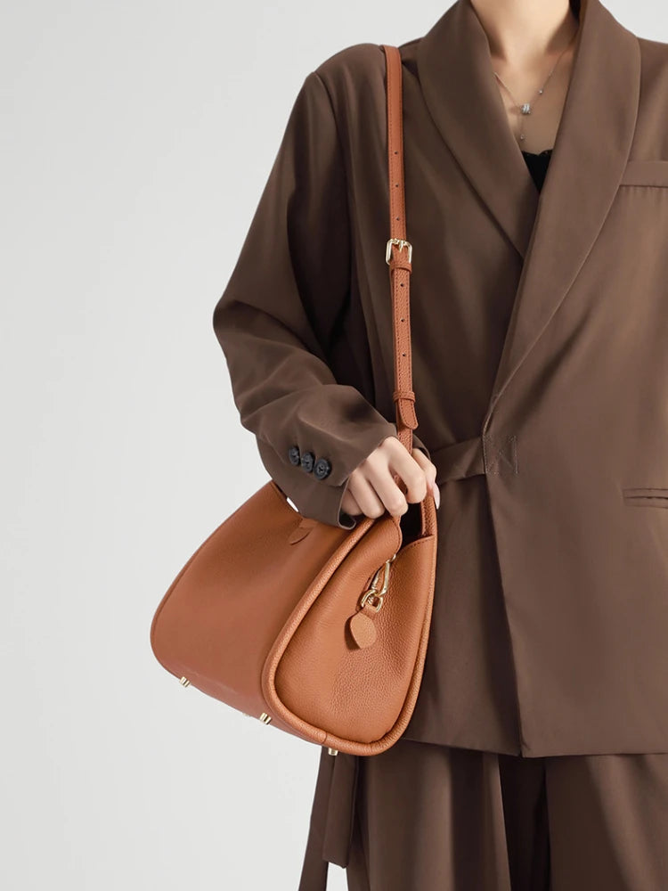 Beige Leather Bucket Tote Bag 2026