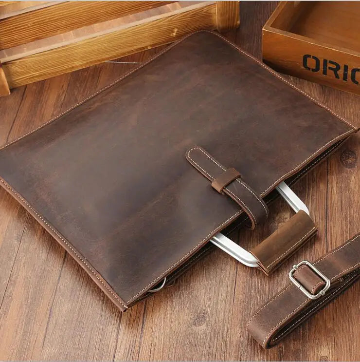 Leather Clutch Bag with Document Organizer & iPad Compartment
