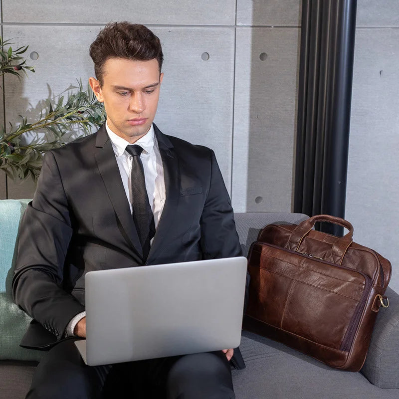 Leather Briefcase with 15.6 Inch Laptop Compartment