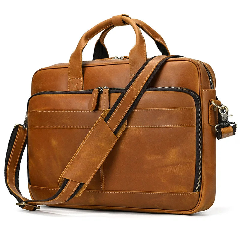 Men's Crazy Horse Briefcase 16" Laptop Shoulder Bag